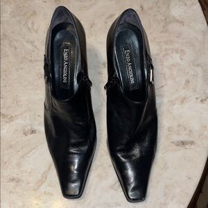 Enzo Angiolini Black Leather Low Heeled Bootie